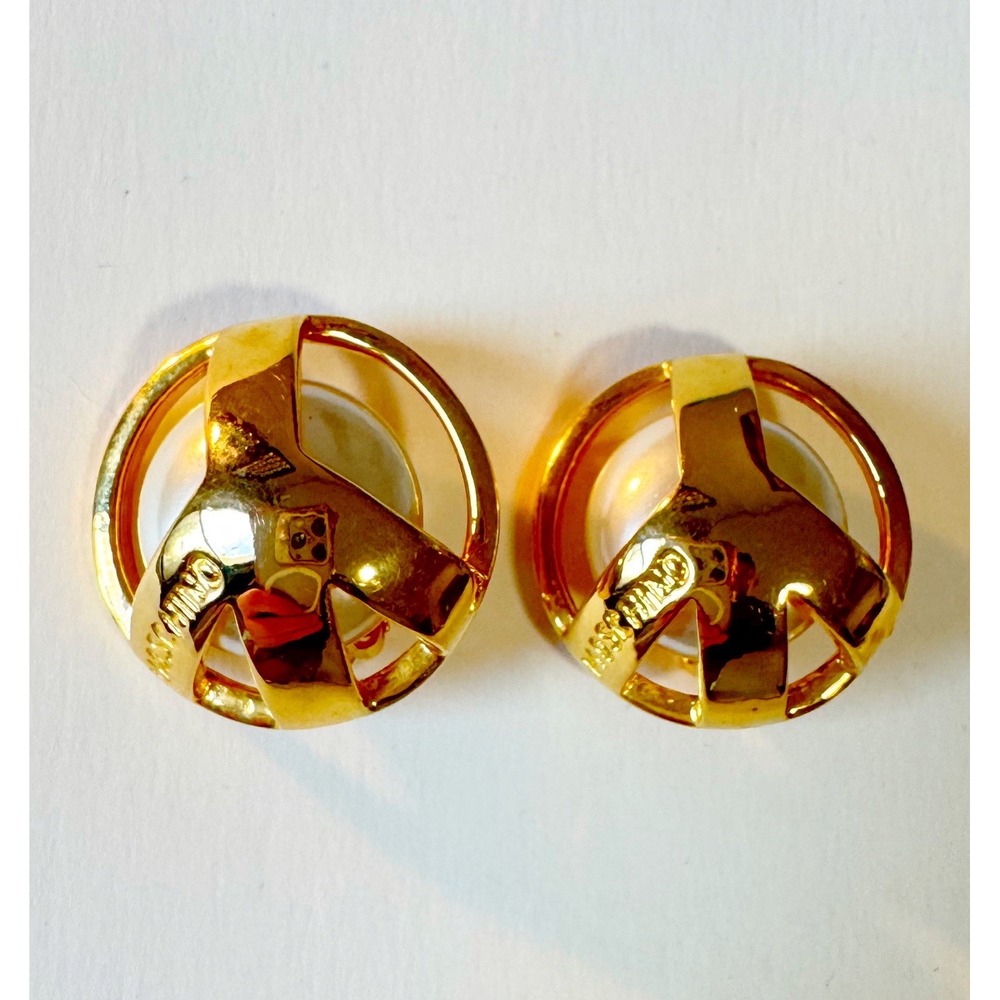 Vintage Moschino Gold Earrings and Faux Pearl Authentic